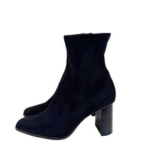 Dolce Vita Black Petya Ankle Booties Block Heel Stretch Suede Women's Size 10